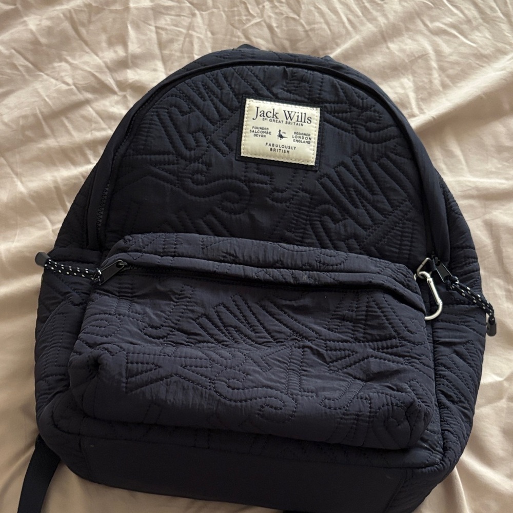 Jack Wills Quilted Navy Backpack with Front Pocket